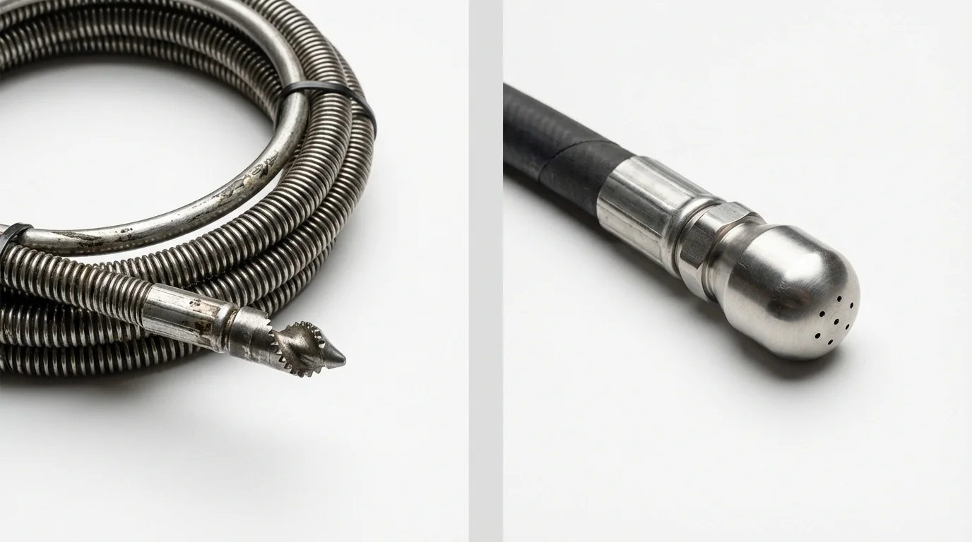 Drain snake cable and hydro jetting nozzle used for drain cleaning in Hallowell, ME