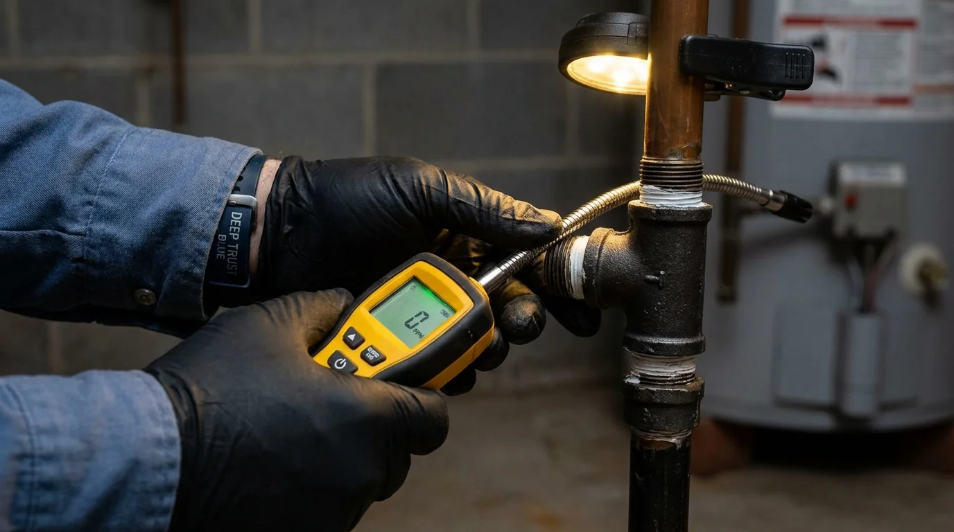 Gas leak detection with electronic sniffer by Johns Plumbing LLC in Hallowell