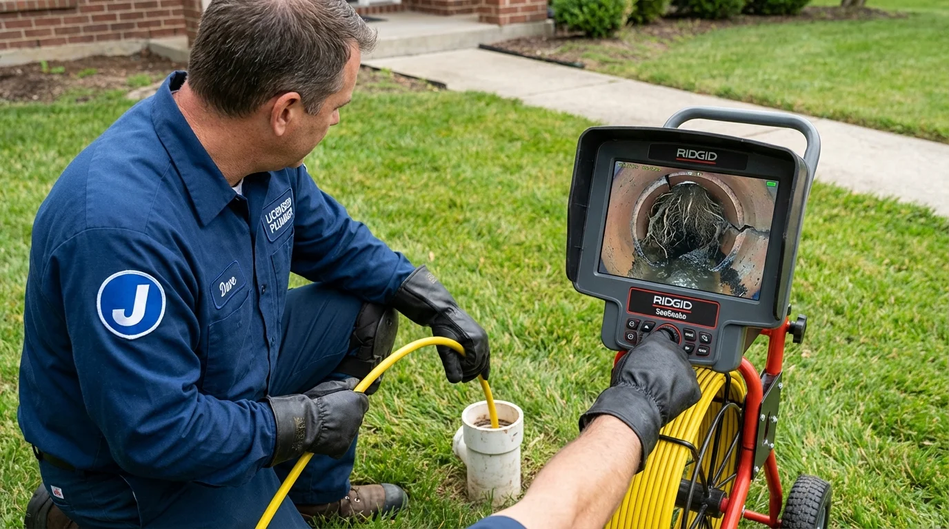 Sewer camera inspection being performed by Johns Plumbing LLC in Hallowell