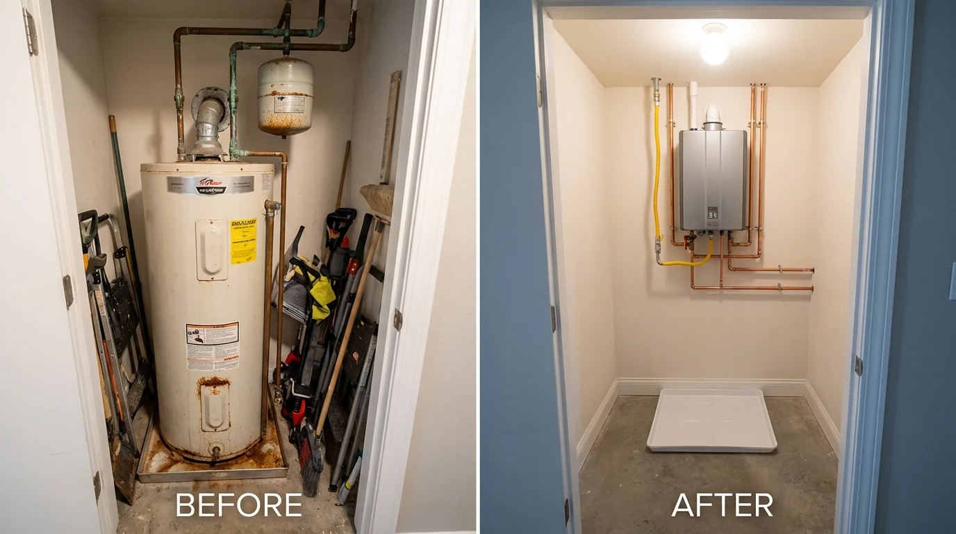Tank water heater versus wall-mounted tankless unit comparison for Hallowell, ME homeowners